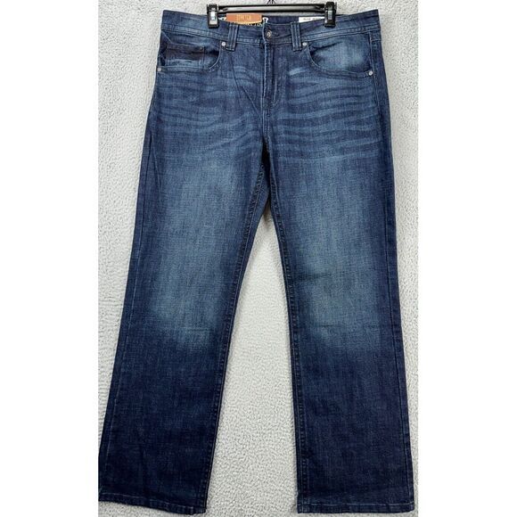 T.K. Axel Jeans‎ Mens 38X32 Blue Distressed Slim Boot Western Stretch Denim NEW - Picture 1 of 12